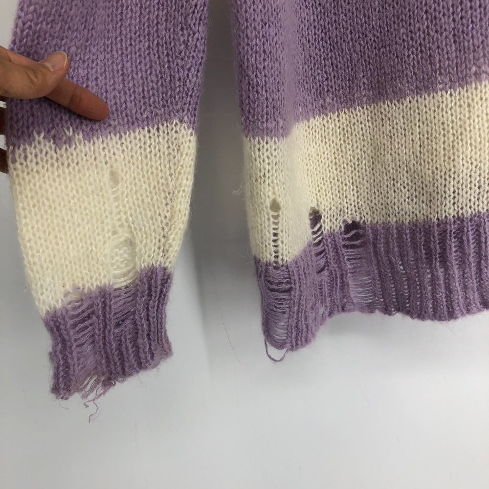 Acne Studios Kantonia Stripe white purple Distressed Oversized Knit Sweater XS - Picture 8 of 16